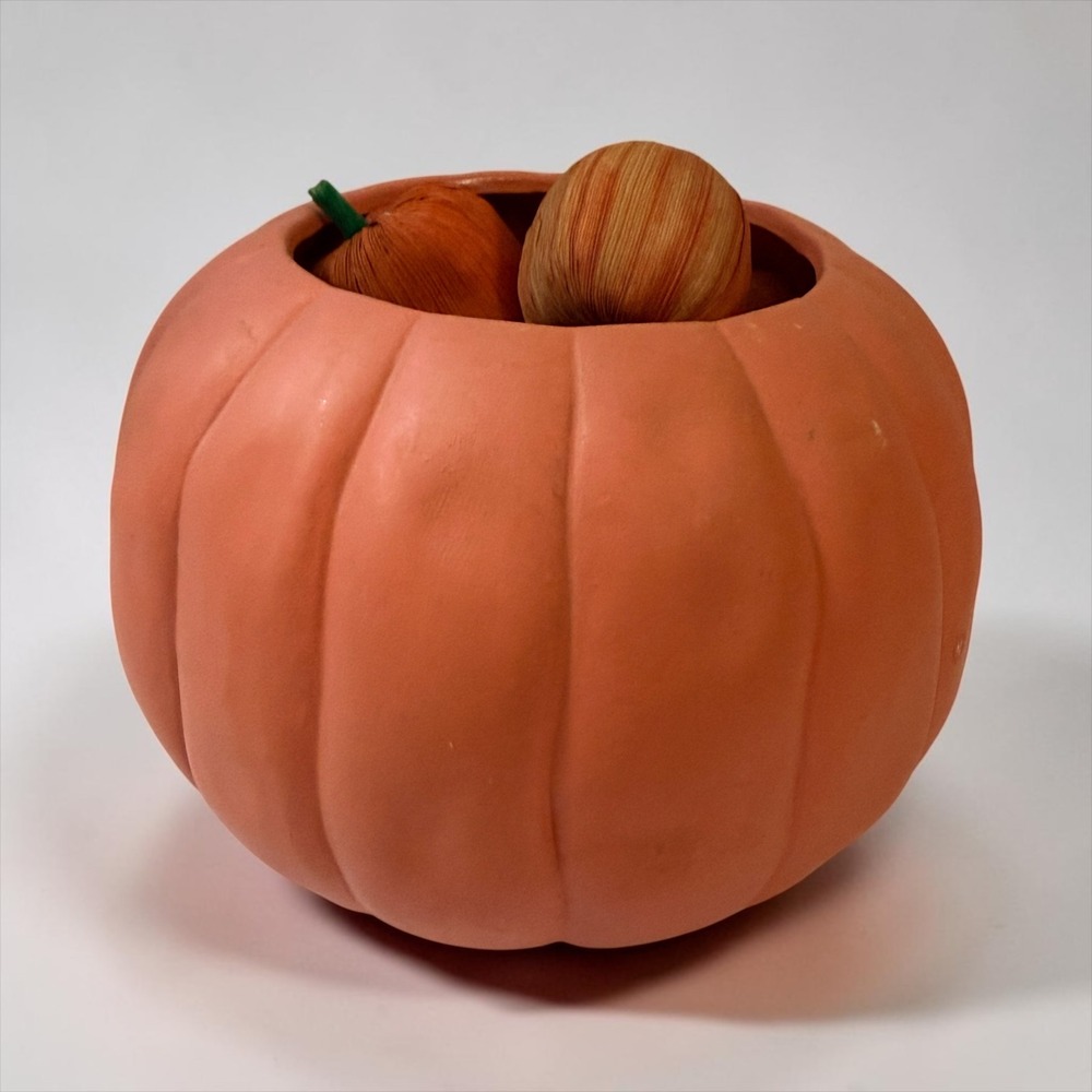 Matte Ceramic Pumpkin Bowl with Decorative Raffia Pumpkins and Gourds Set